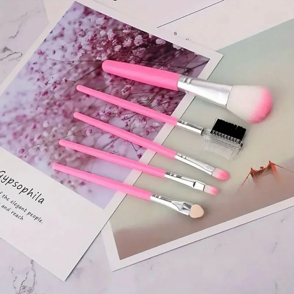 NWT 5 Pcs Pink Pro Makeup Brush Set  Eyeshadow, Eyebrow, Blush Brushes